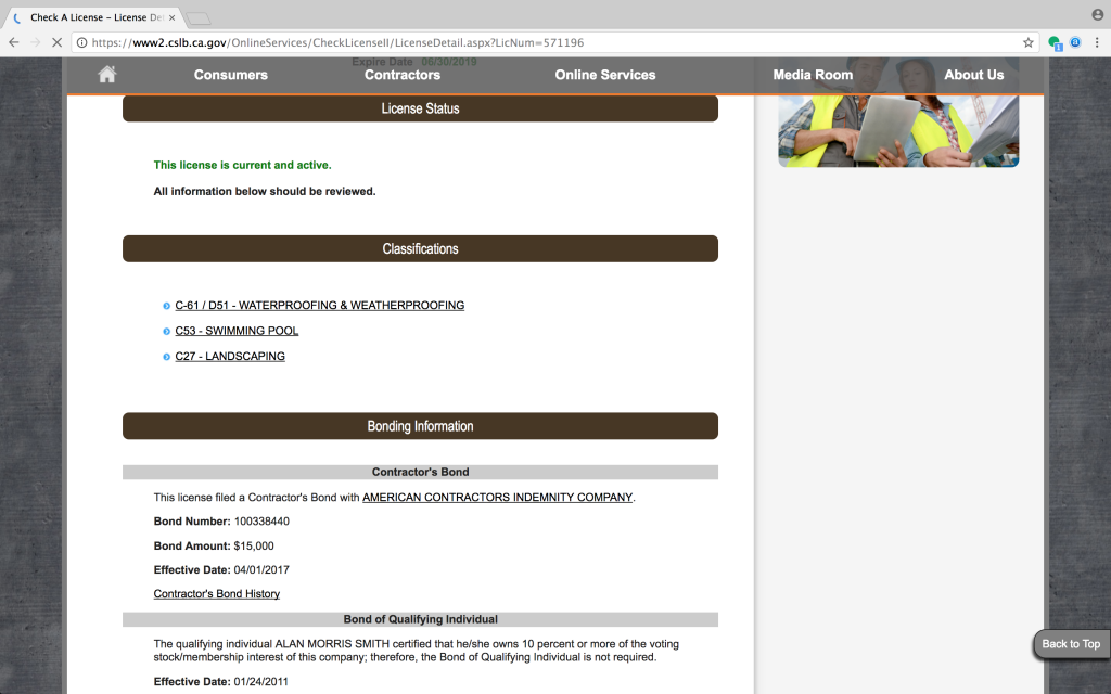 Check License Part 4. Check license Status.Type & Bond Alan Smith Pools