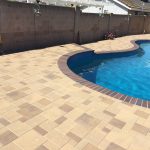 pool with crystal blue radiance brick coping brown flash and orco vill pavers