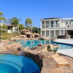 Pool spa rockwork wetedge baja bench slide deck house